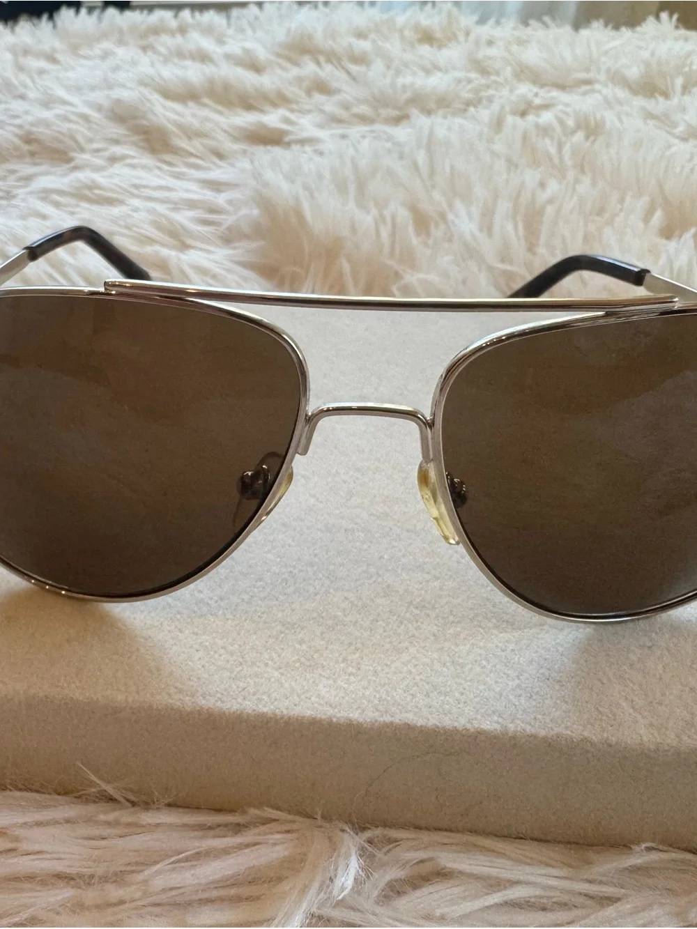 Calvin Klein Gold Unisex Aviator Sunglasses with Brown Lenses